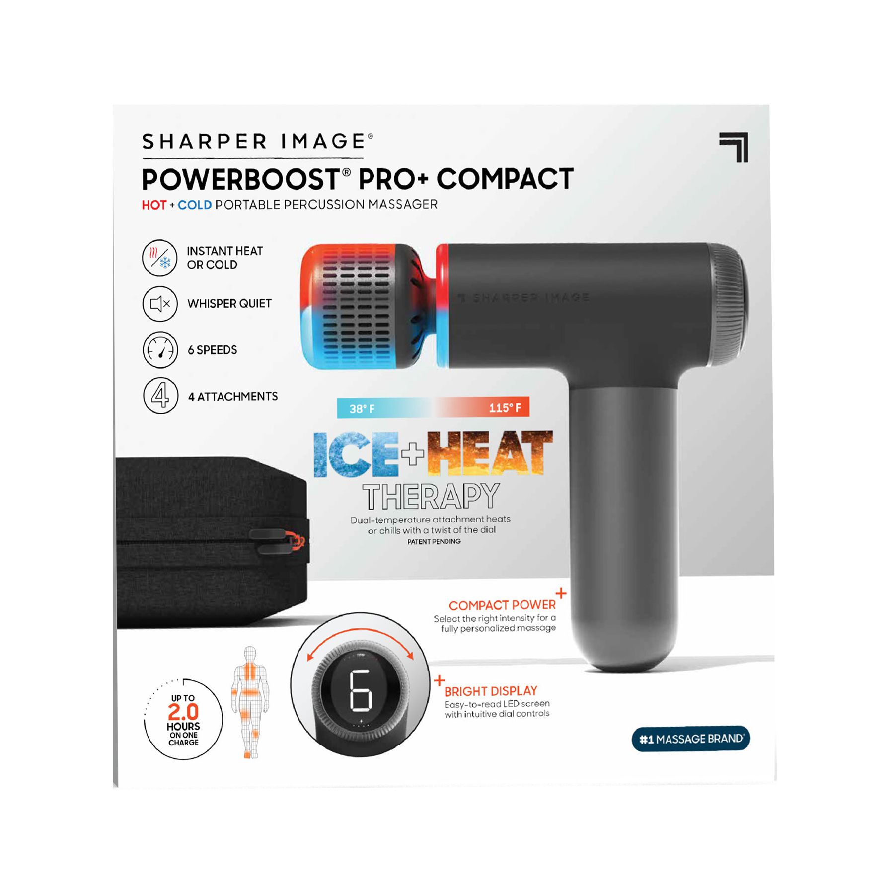 Sharper Image Powerboost Pro+ Compact Hot and Cold Percussion Massager - Black