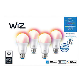 WiZ Full Color & Tunable A19 60W Equivalent LED Smart Bulb, 4 pk. - White