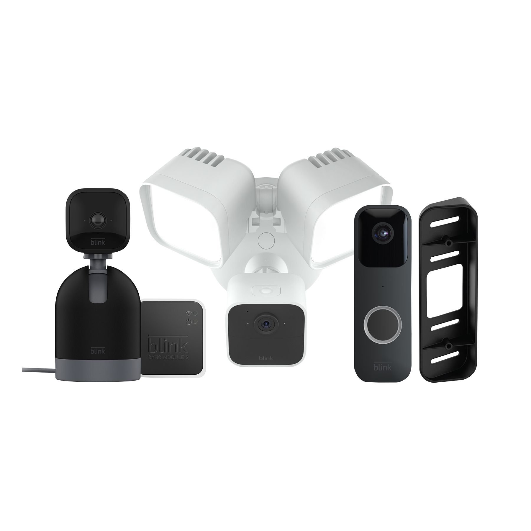 Blink Whole Home Wired Bundle with Floodlight Camera, Pan/Tilt Camera, and Video Doorbell