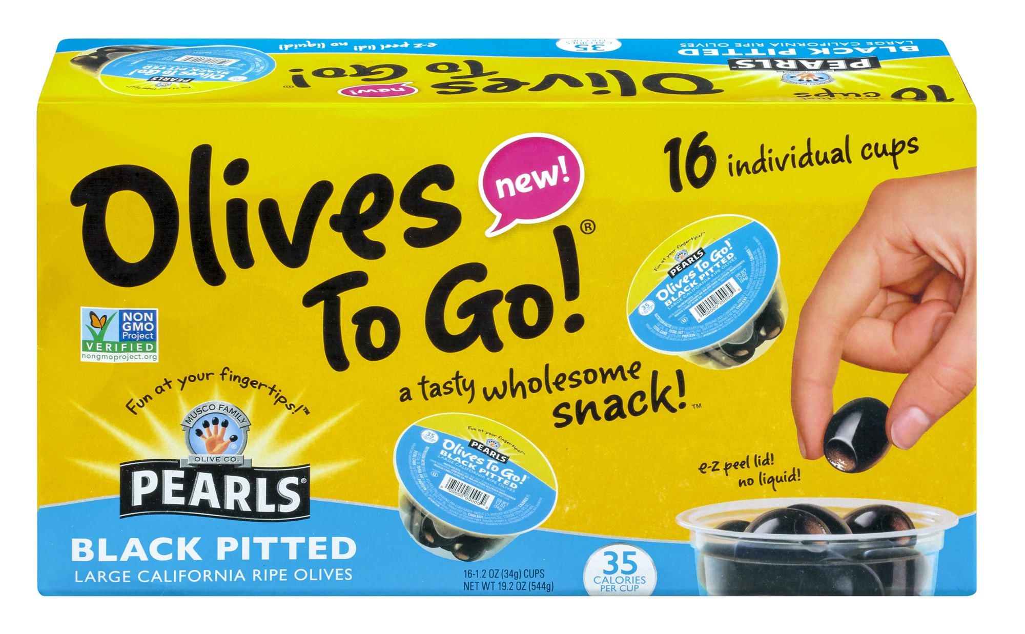 Pearls Black Pitted Olives to Go, 16 ct./1.2 oz.