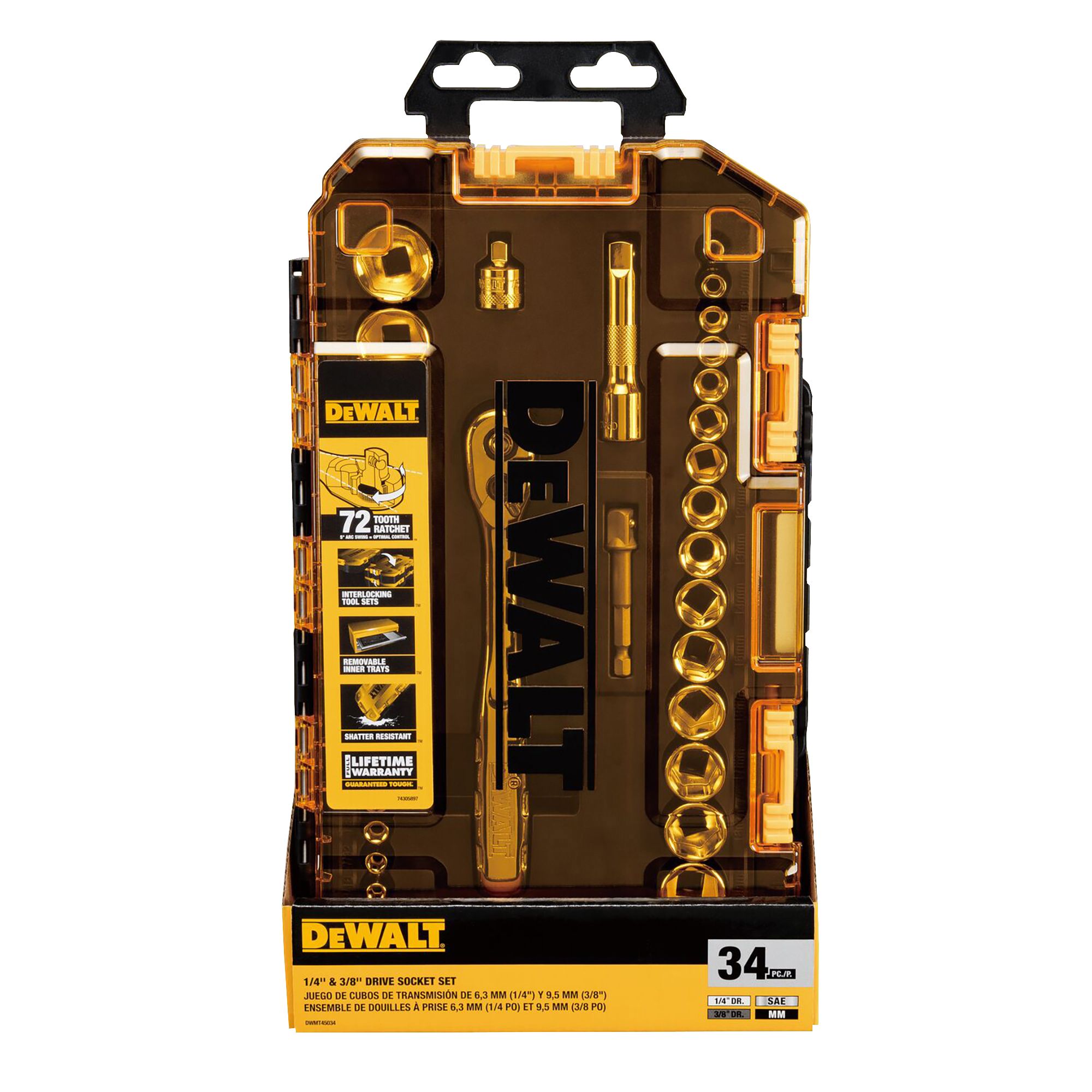 Dewalt 34 pc. 1/4&quot; And 3/8&quot; Drive Socket Set