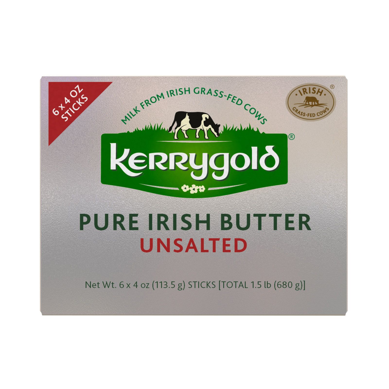 Kerrygold Grass-Fed Pure Irish Unsalted Butter Sticks, 6 ct./4 oz.