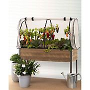 CedarCraft Elevated Spruce Planter with Greenhouse Cover - Brown