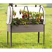CedarCraft Elevated Spruce Planter with Greenhouse Cover - Gray