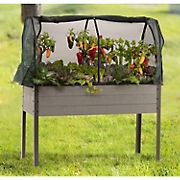 CedarCraft Elevated Spruce Planter with Greenhouse and Bug Covers - Gray