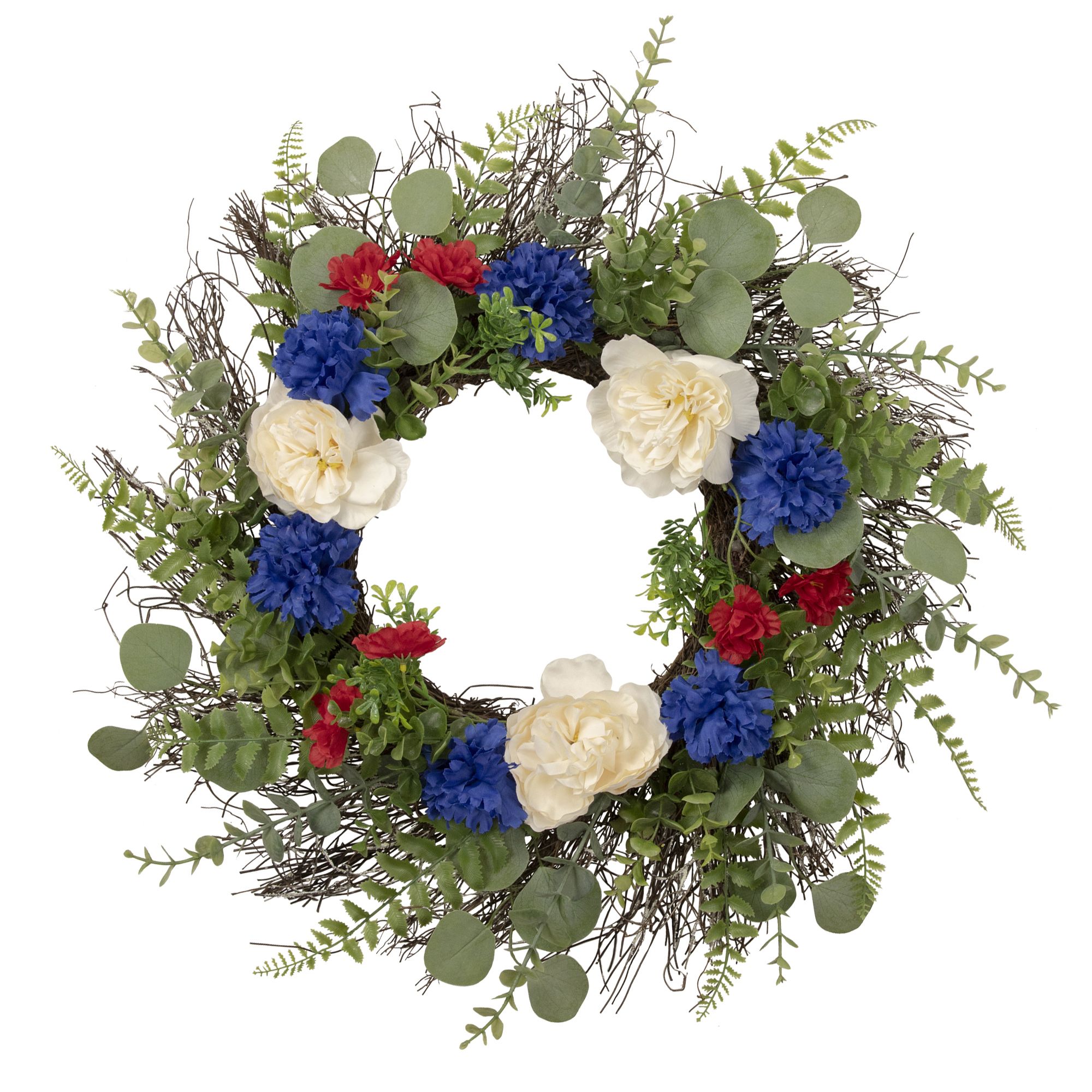 Northlight Americana 24&quot; Mixed Foliage and Florals Patriotic Wreath
