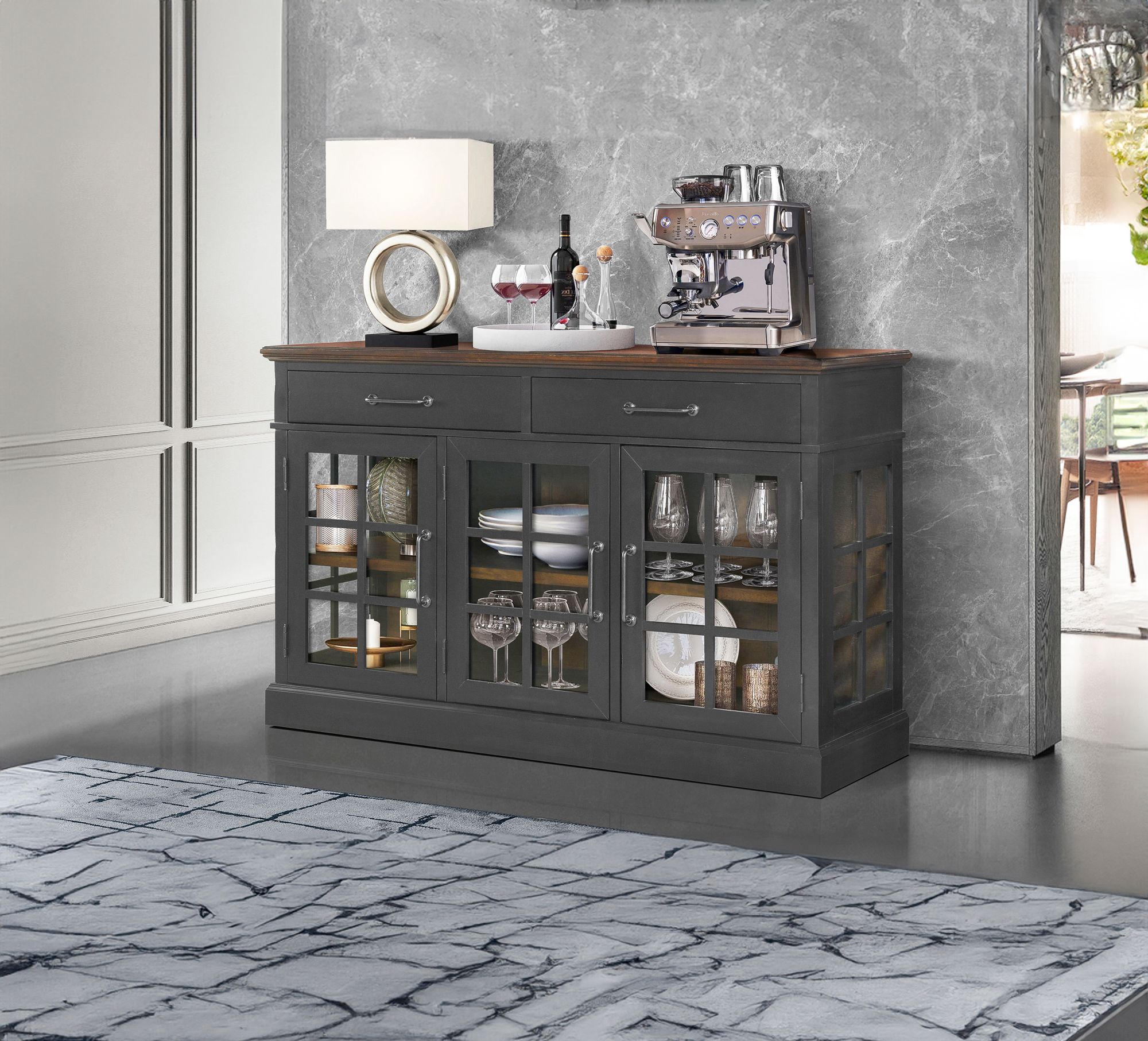 Global Furniture Taylor Buffet - Black and Dark Wood Finish