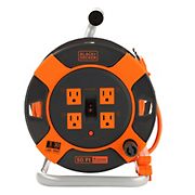 Black + Decker 50' 14AWG SJTW Retractable Extension Cord Reel With 4 Outlets