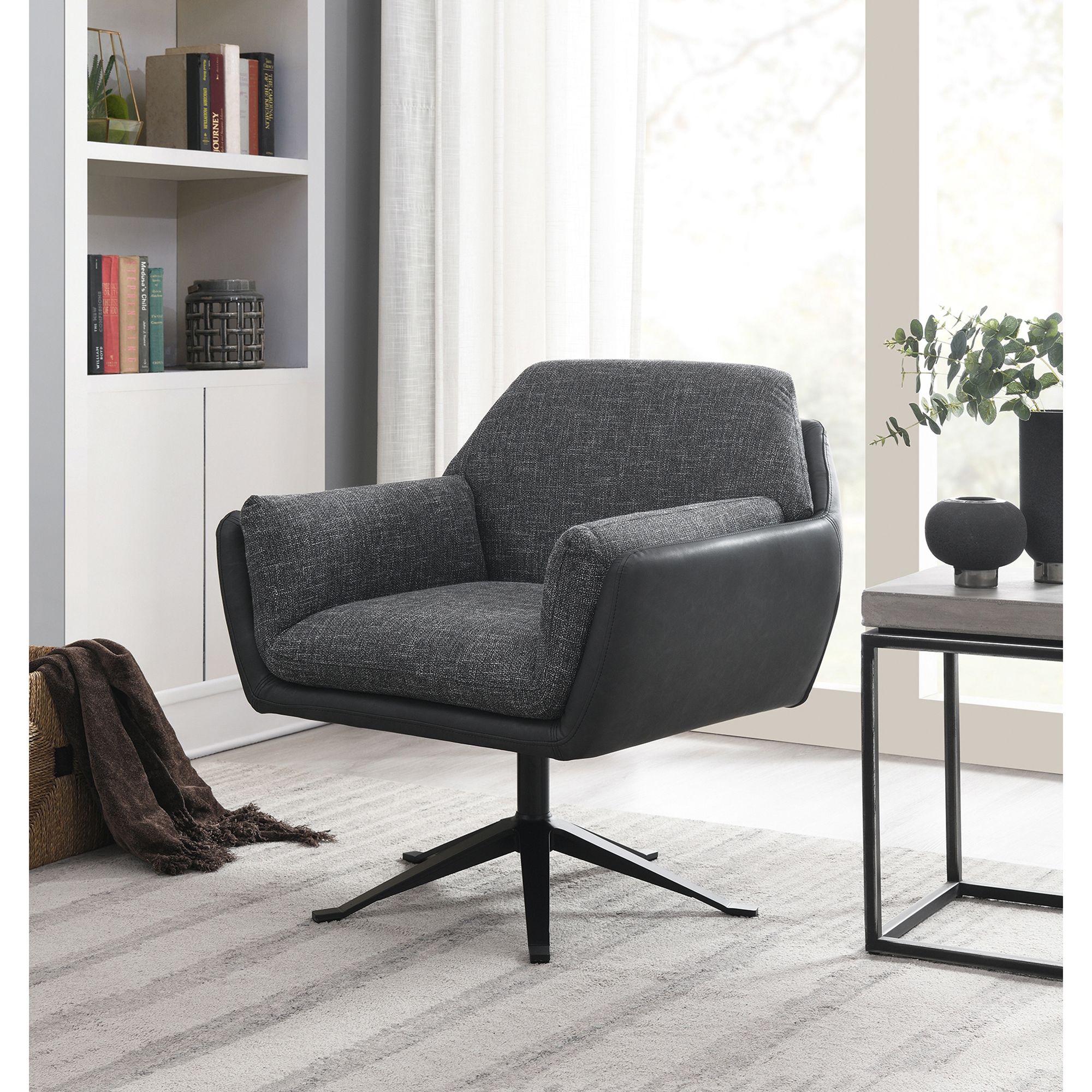 Abbyson Home Sterling Two Toned Swivel Accent Chair with Auto Return Base - Gray