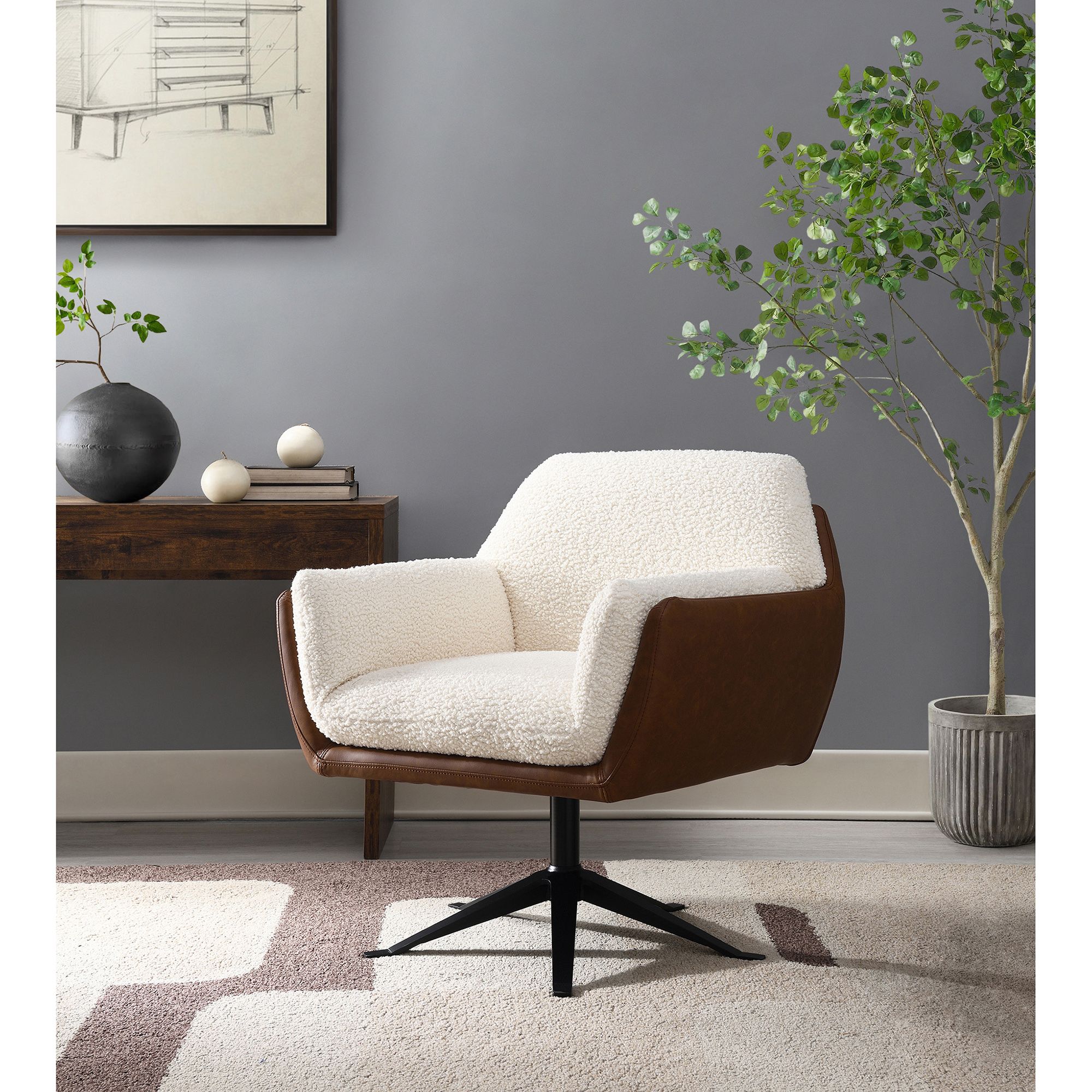 Abbyson Home Sterling Two Toned Swivel Accent Chair with Auto Return Base - Brown