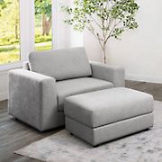 Abbyson Elizabeth Stain Resistant Fabric Oversized Armchair and Ottoman Set - Light Gray