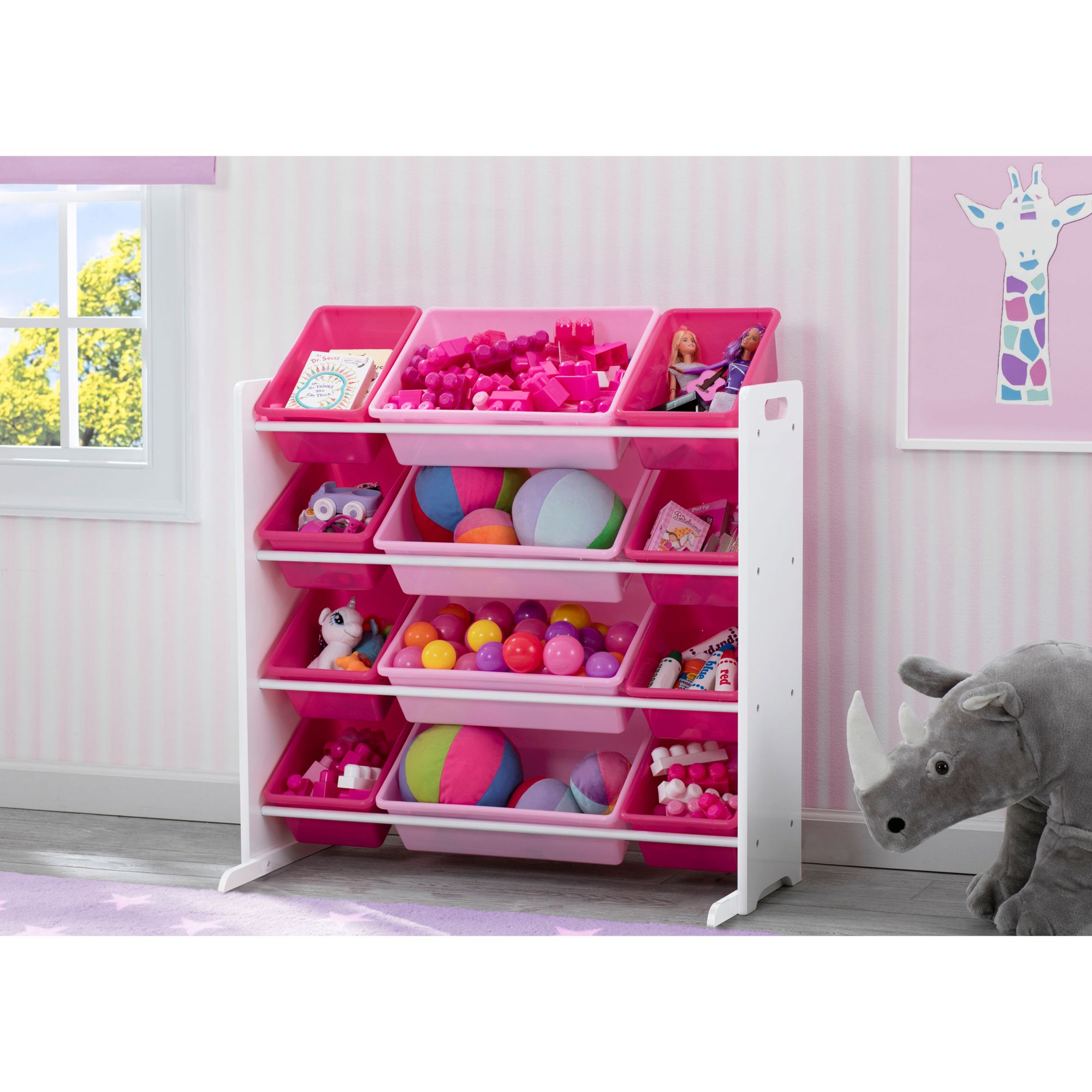 Delta Children Kids Toy Storage Organizer with 12 Plastic Bins - Pink