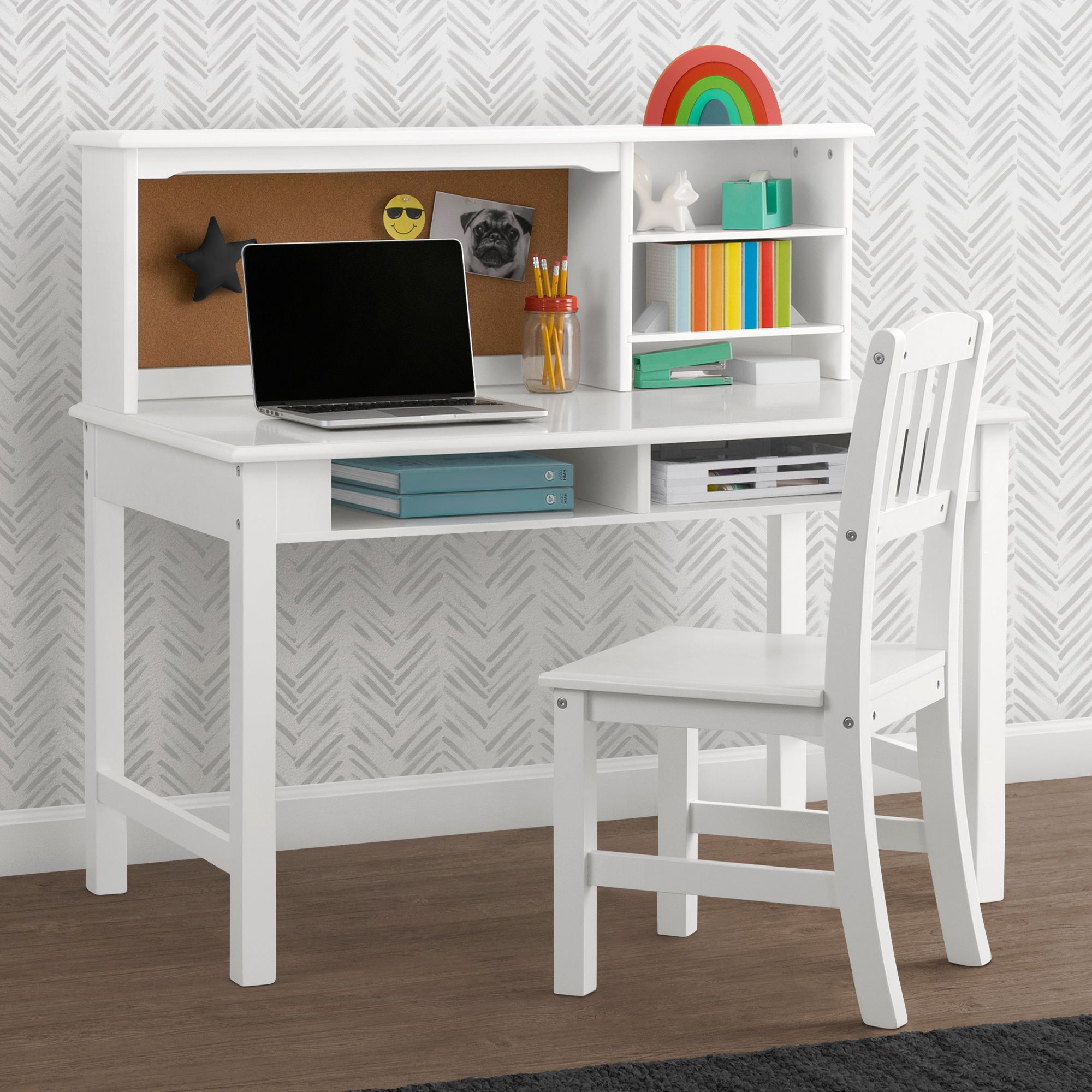 Delta Children Kids Wood Desk w/ Hutch and Chair - Grey