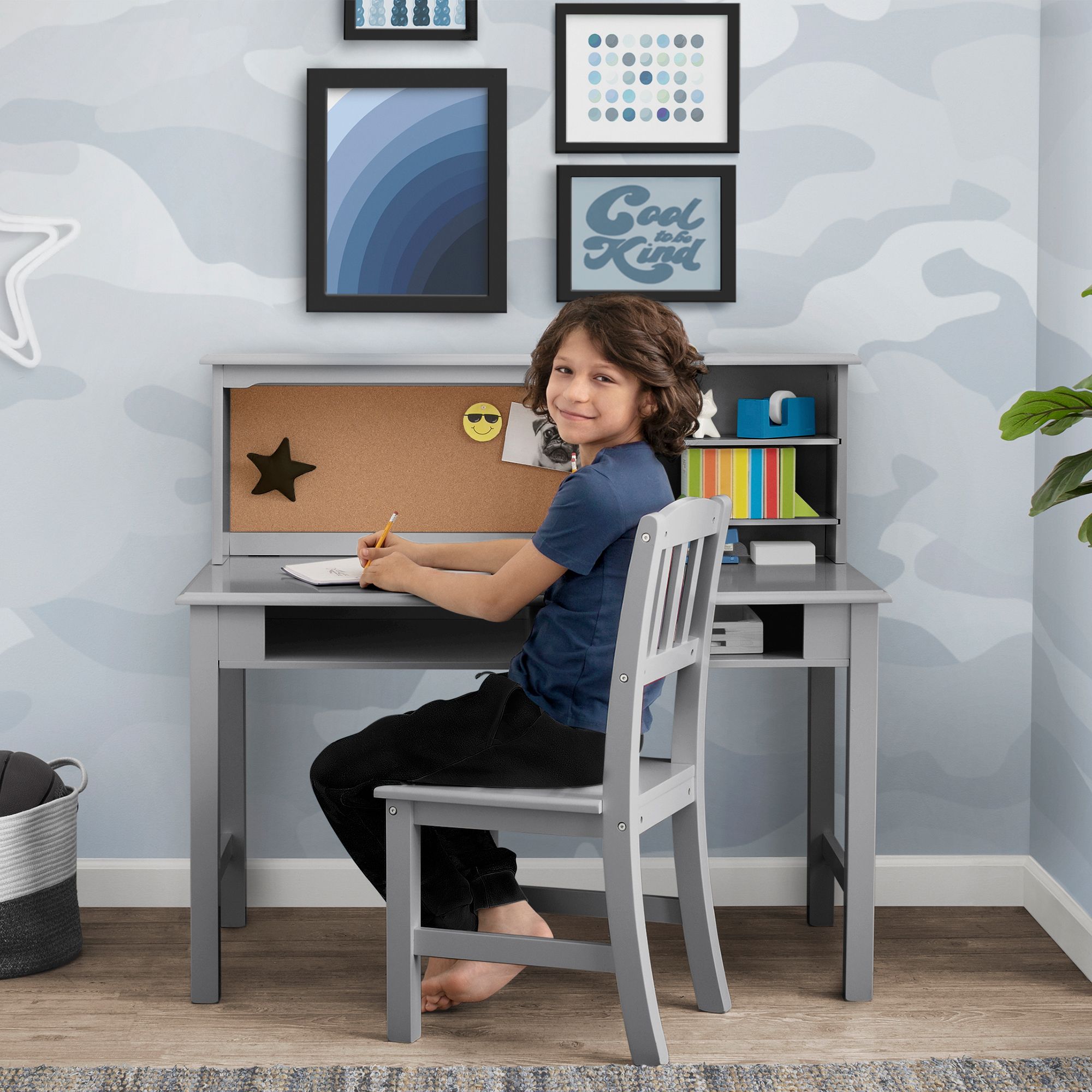 Delta Children Kids' Wood Desk with Hutch and Chair - Grey