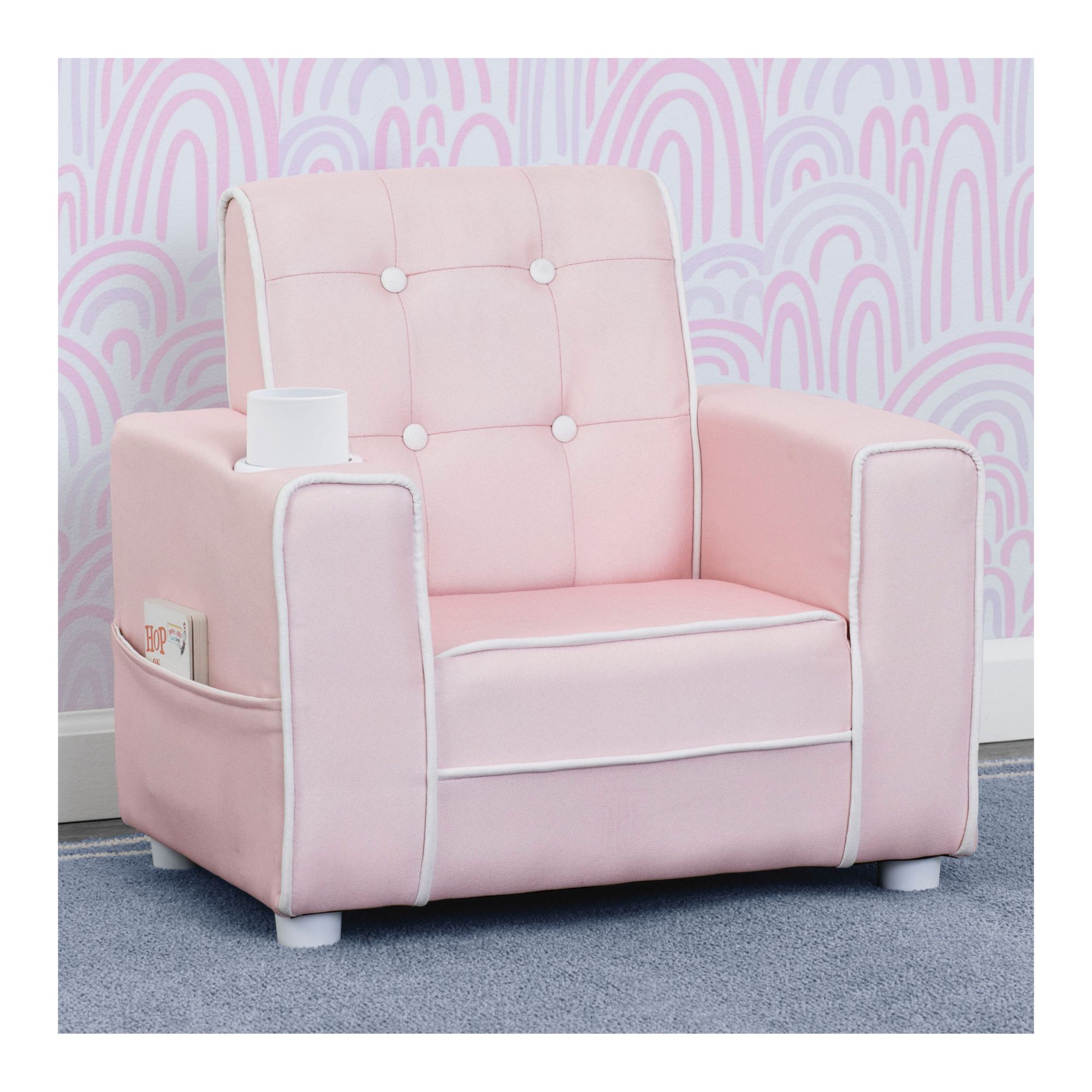 Delta Children Chelsea Kids Upholstered Chair with Cup Holder - Pink