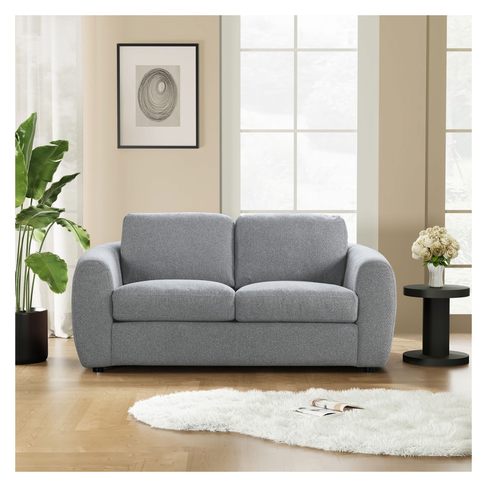 Paige Boucle Fabric Loveseat - Gray