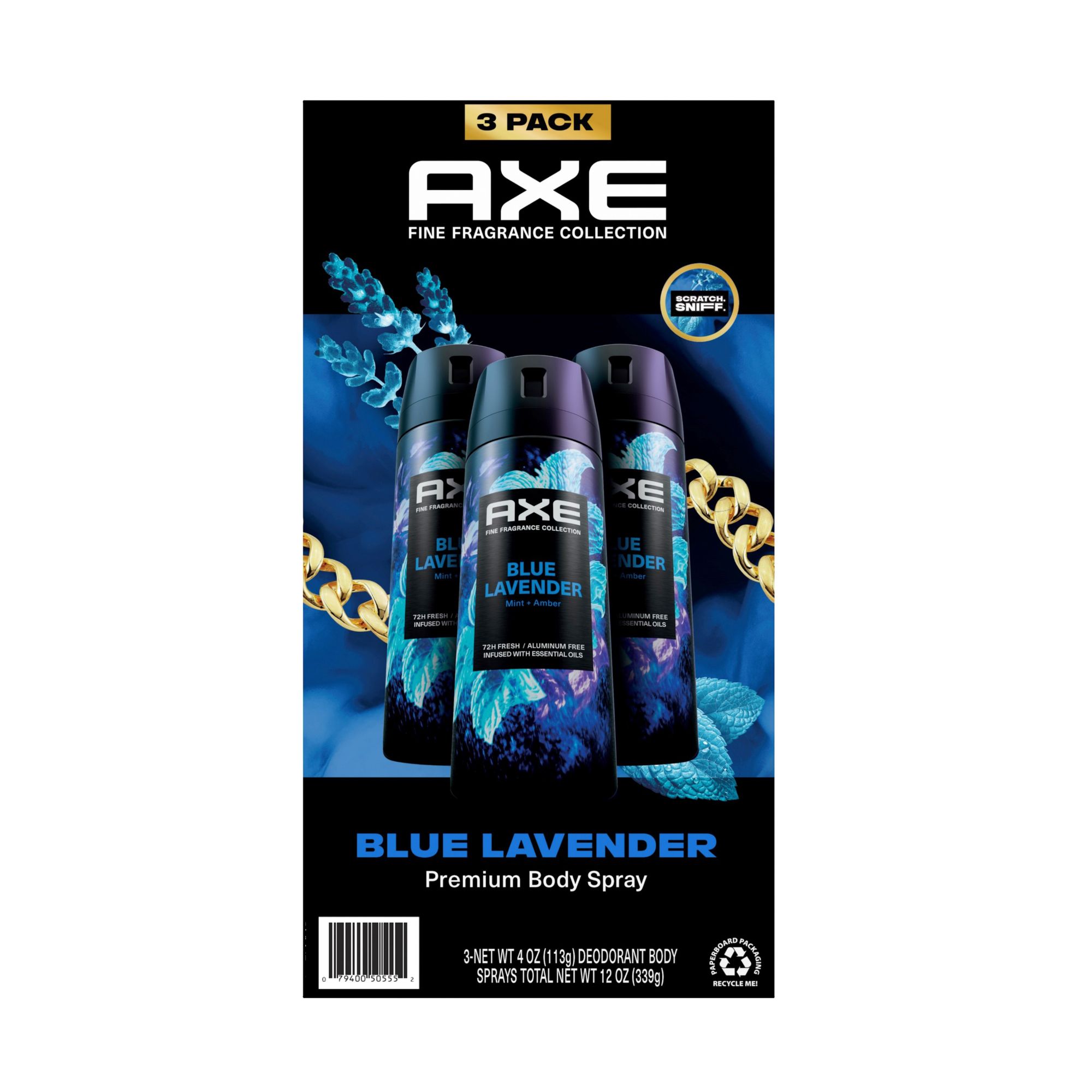 Axe Fine Fragrance Blue Lavender Deodorant Body Spray for Men, 3 pk./4 oz.