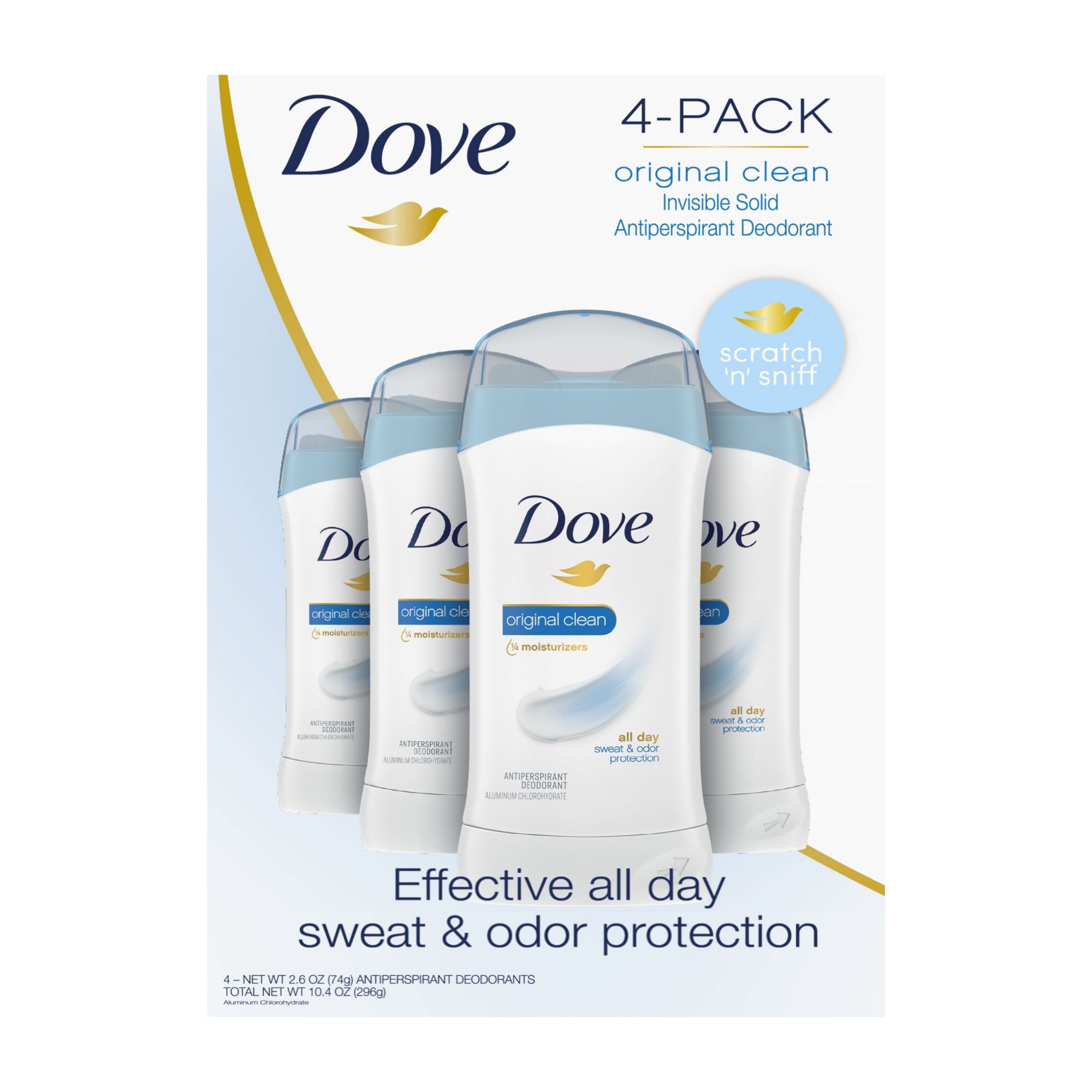 Dove Original Clean Antiperspirant Deodorant Invisible Solid, 4 pk./2.6 oz.