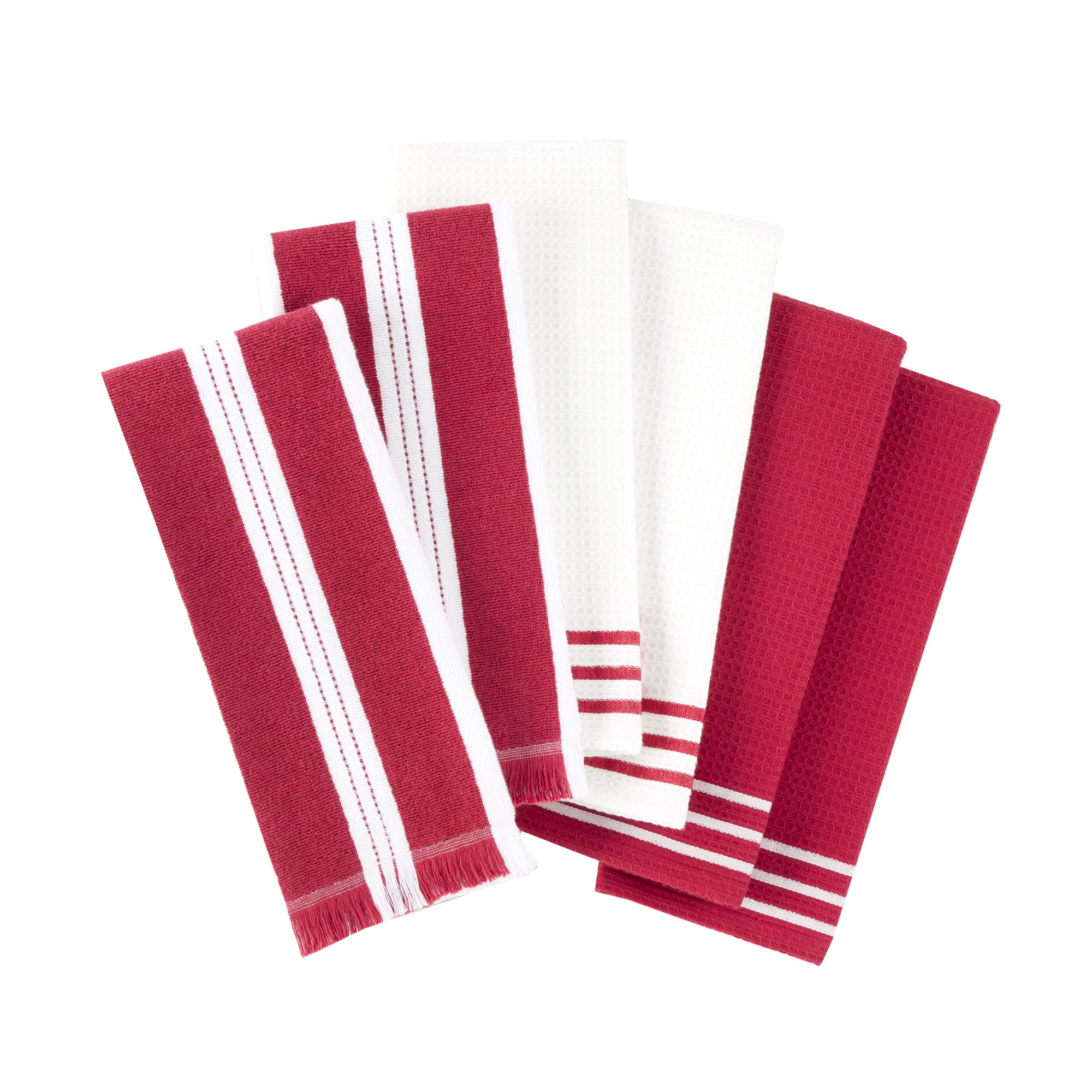 Sur La Table17&quot; x 28&quot; Waffle Holiday Striped Kitchen Towels, 6 pk. - Red/White