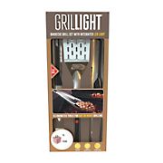 Premium Grilling Gift Set with Spatula, Tongs and BBQ Fork with Built-In Lights - Stainless Steel