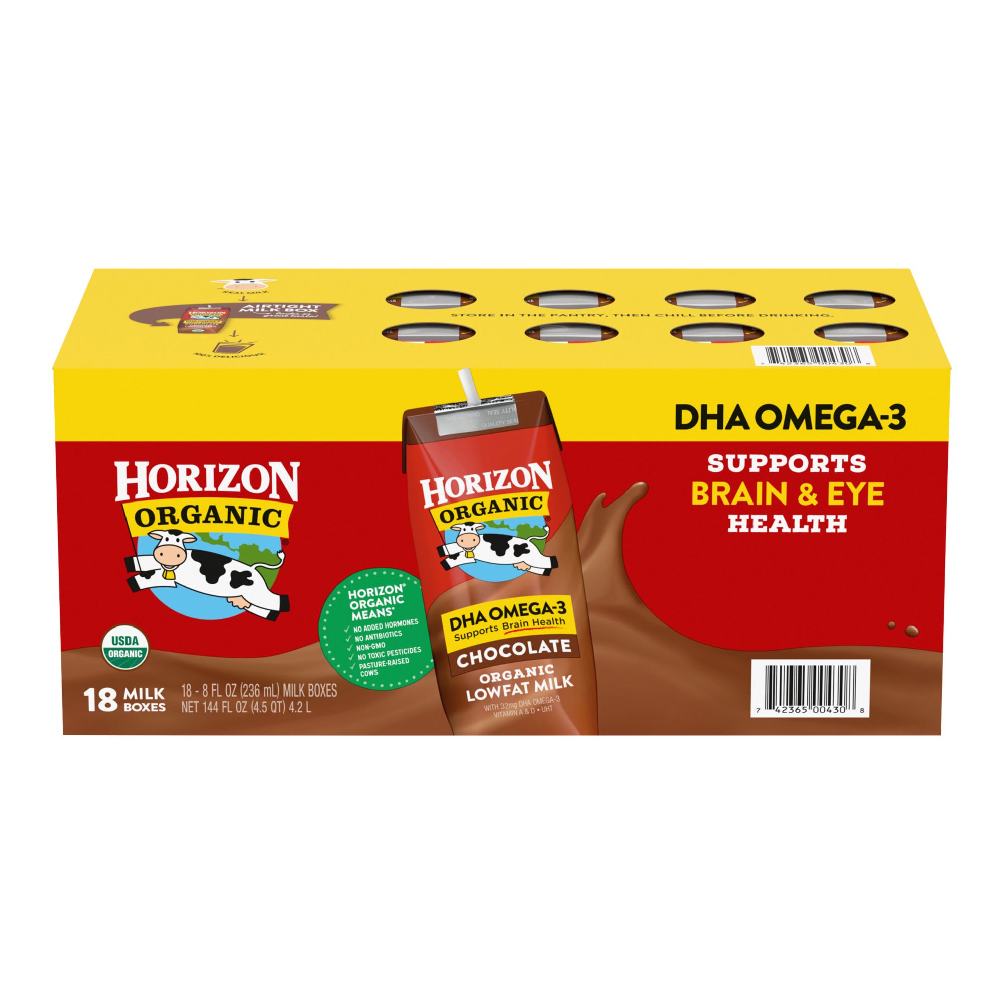 Horizon Organic DHA Omega-3 Chocolate Low-Fat Milk, 18 pk./8 oz.