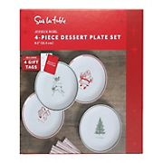 Sur La Table 4-Dessert-Plate Holiday Stoneware Set - Assorted Holiday Designs