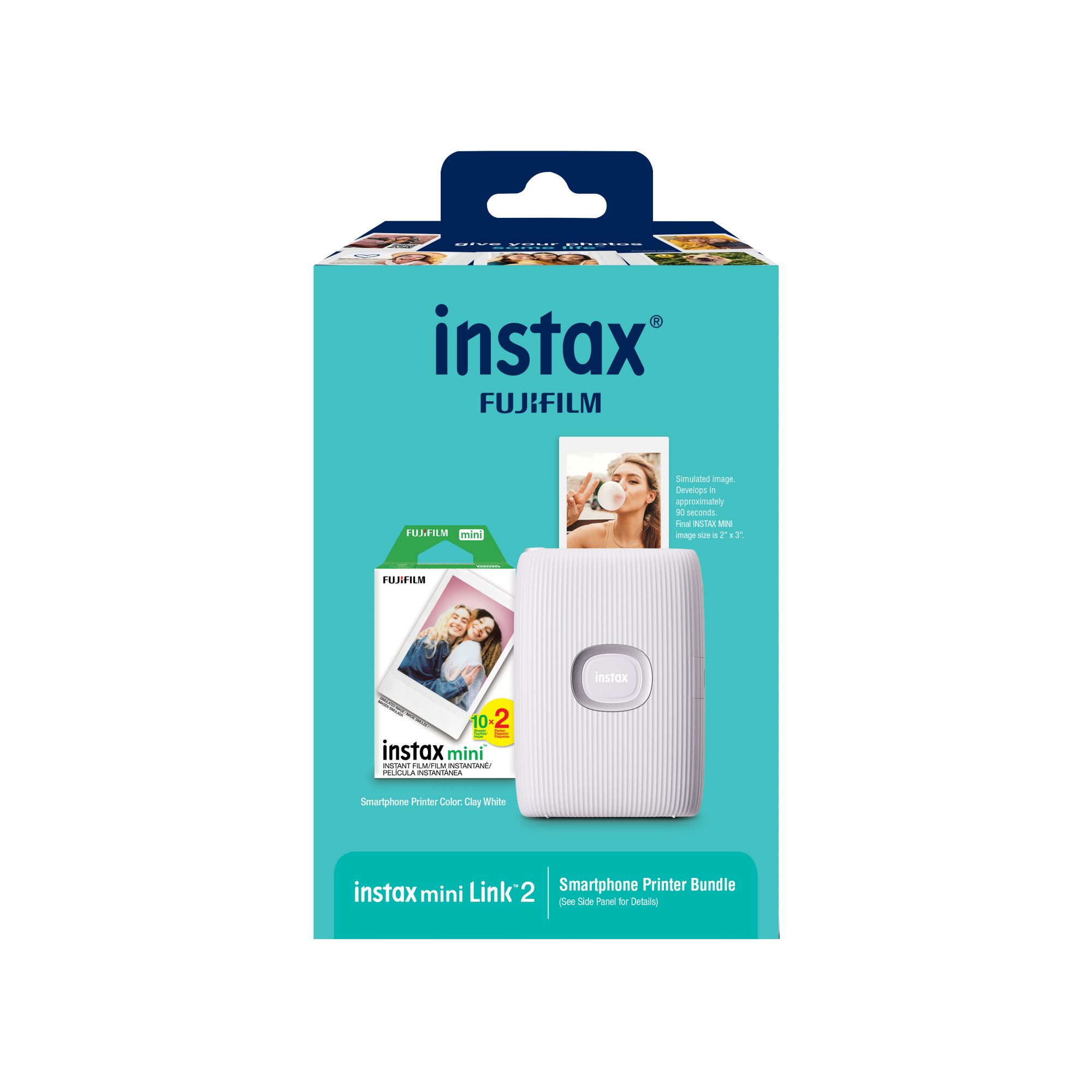 Fujifilm Instax Mini Link 2 Printer Bundle with Mini Twin Film Pack - Clay White