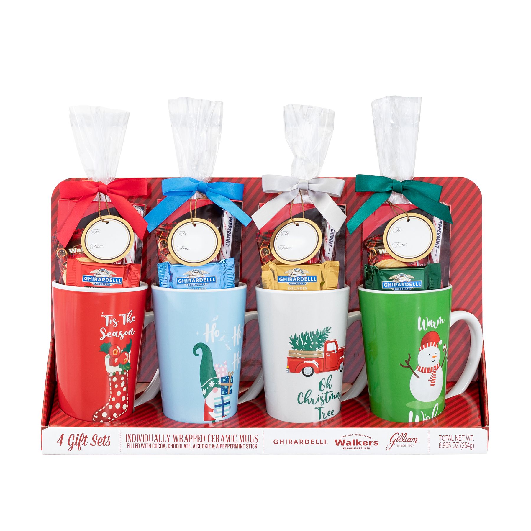 Ghirardelli, Walkers & Gilliam Individually Wrapped Ceramic Mug Gift Set, 4 pk.