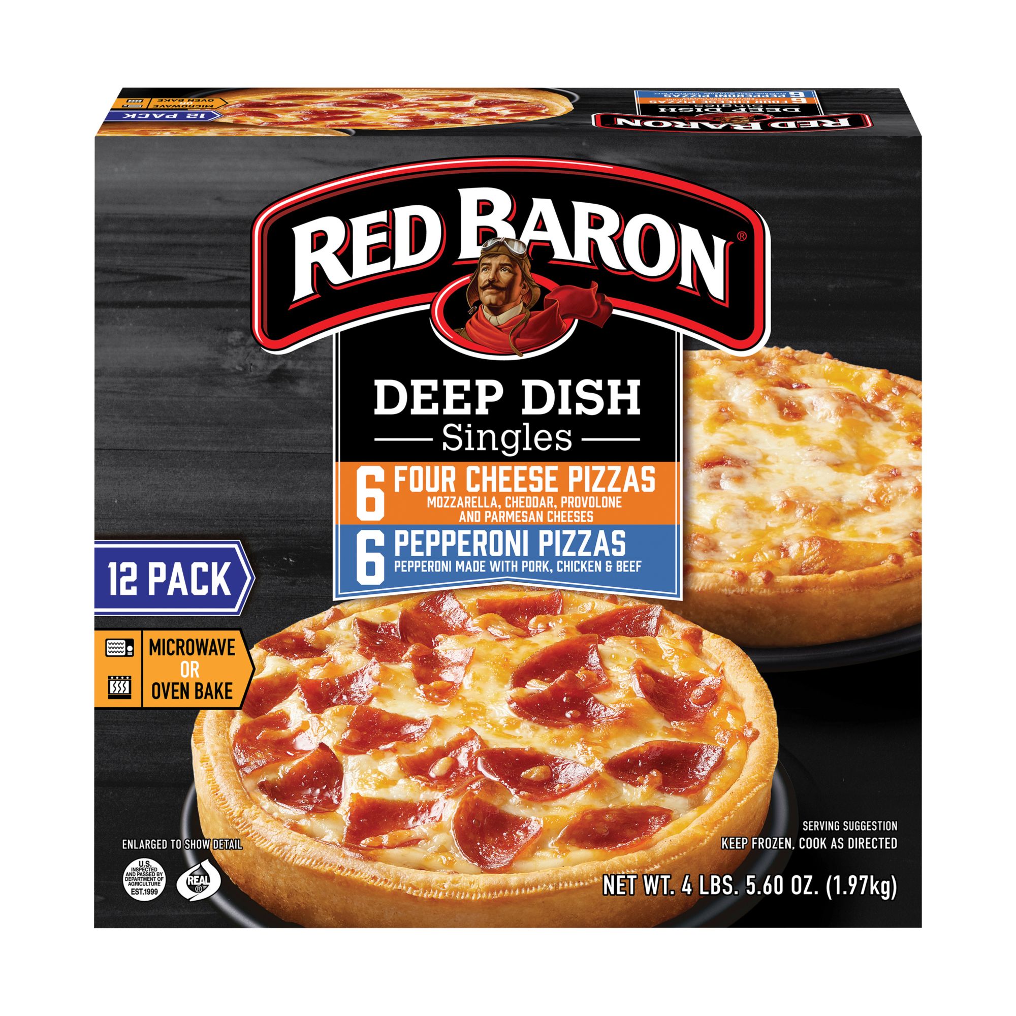 Red Baron Deep Dish Pizza Singles, Pepperoni and Four Cheese Variety Pack, 12 ct.