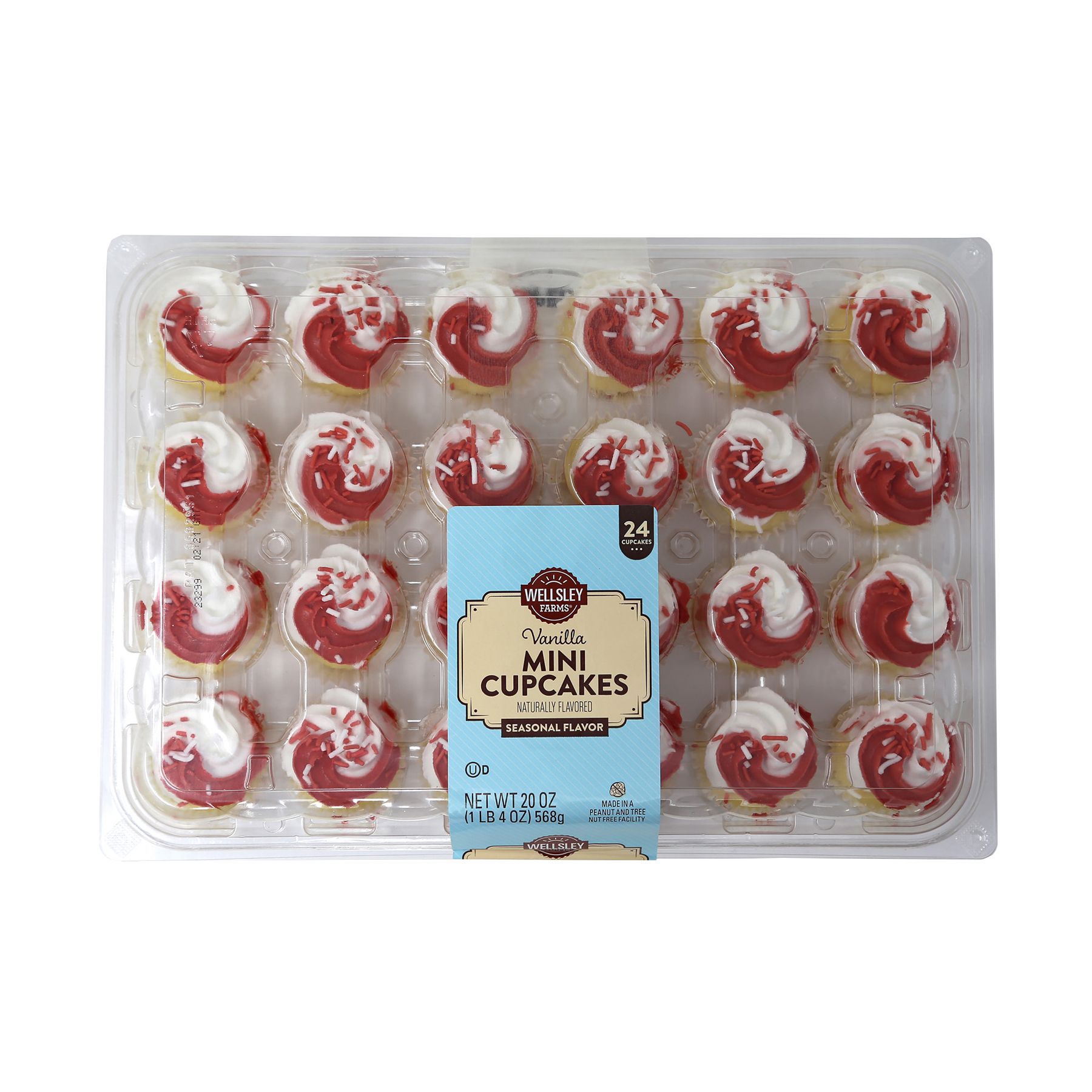 Wellsley Farms Holiday Vanilla Cupcakes With Red & White Swirl Frosting, 24 ct.