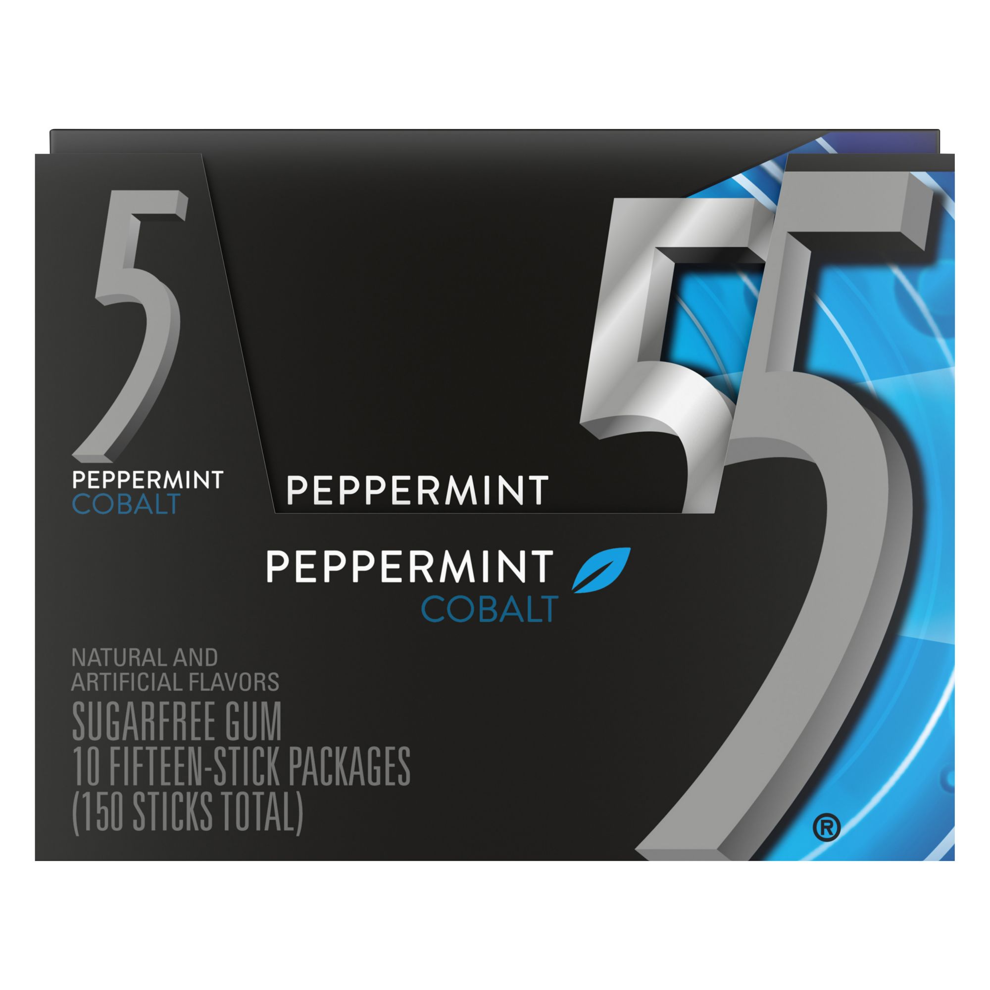 Wrigley 5 Cobalt Peppermint Sugar-Free Gum, 15 Count (Pack of 10)