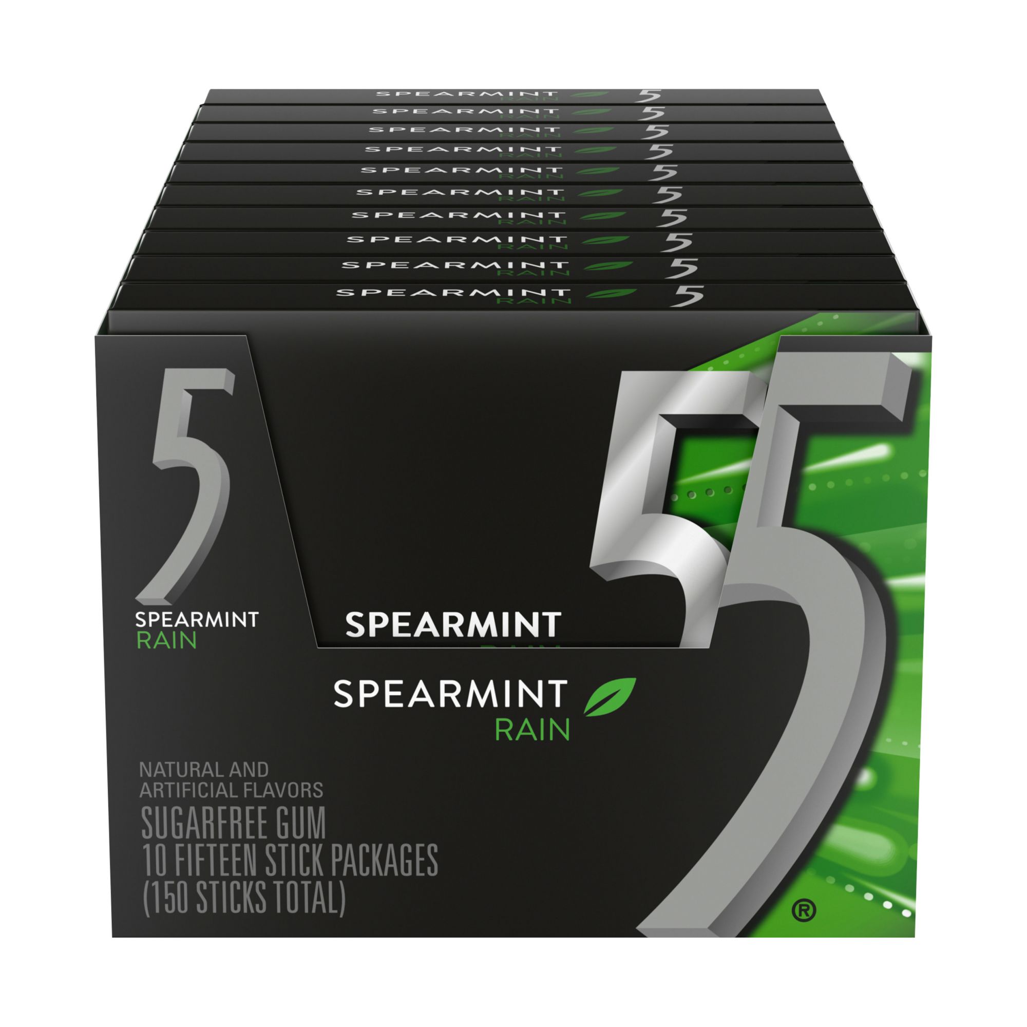 5 Gum Spearmint Rain Sugar-Free Chewing Gum, 10 pk./15 ct.