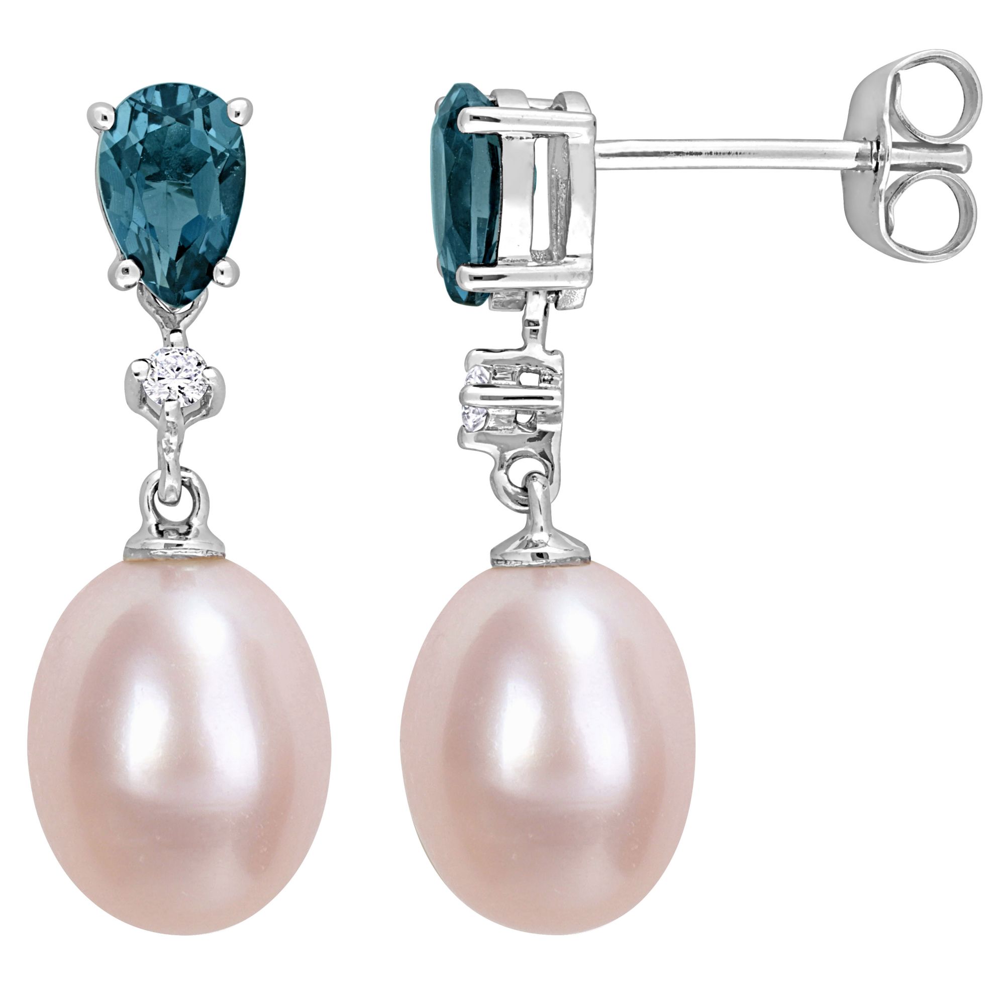 Pink Cultured Freshwater Pearl Blue Topaz and Diamond Accent