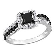 1.25 ct. t.w. Black and White Diamond Engagement Ring in 14k White Gold with Black Rhodium Plating