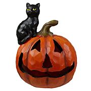 Northlight 10&quot; LED Lighted Jack-O-Lantern and Black Cat Tabletop Halloween Figure