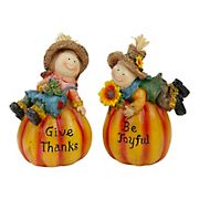Northlight 6&quot; Girl and Boy Scarecrows on Pumpkins Fall Figurines, 2 ct.