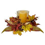 Northlight 15&quot; Fall Apple & Berry Glass Candle Holder Thanksgiving Centerpiece
