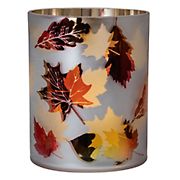 Northlight 6&quot; Matte White and Gold Autumn Leaves Flameless Glass Candle Holder