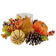 Northlight 10&quot; Pumpkin, Berry and Pine Cone Fall Harvest Tealight Candle Holder
