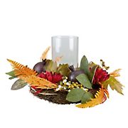 Northlight 22&quot; Mums with Pomegranate Fall Candle Holder Centerpiece