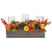 Northlight 27&quot; Pumpkin, Berry and Pine Cone Fall Harvest Triple Pillar Candle Holder