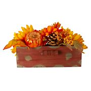 Northlight 14&quot; Autumn Harvest Maple Leaf and Berry Arrangement in Rustic Wooden Box Centerpiece