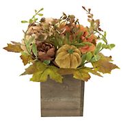 Northlight 10&quot; x 8&quot; Orange Floral and Pumpkin Wooden Box Table Top Decoration
