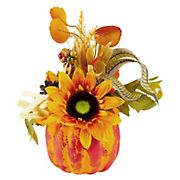 Northlight 12&quot; Autumn Harvest Orange and Yellow Floral Pumpkin Decoration