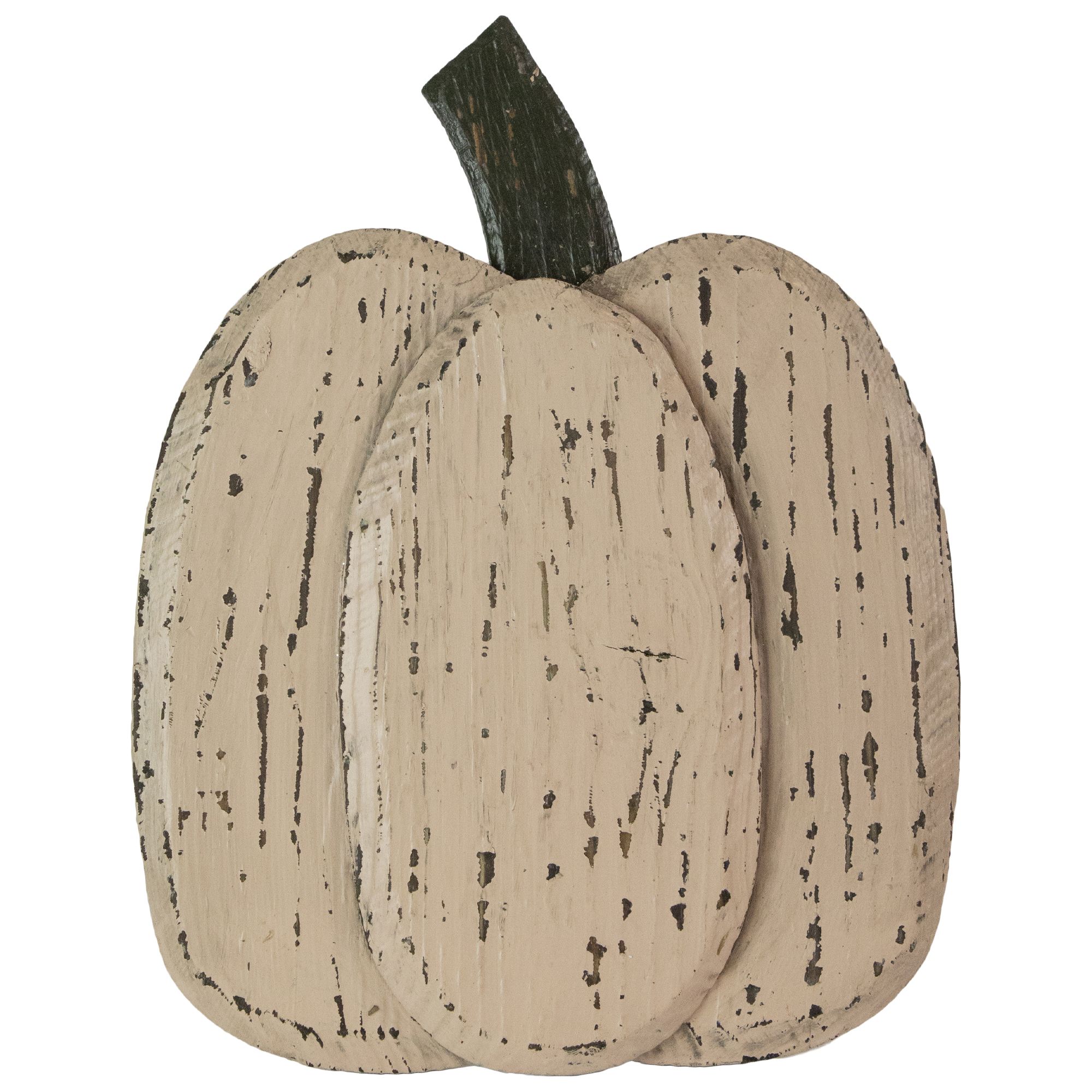 Northlight 14.5&quot; Large Beige Wooden Autumn Harvest Pumpkin Decoration