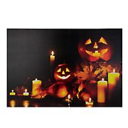 Northlight 15.75&quot; x 23.5&quot; LED Lighted Jack-O-Lanterns and Leaves Halloween Canvas Wall Art
