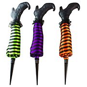 Northlight 19.5&quot; Striped Witch Leg Halloween Pathway Markers, 3 ct.