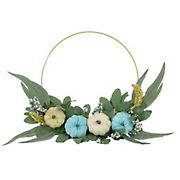 Northlight 18&quot; Blue Pumpkins and Foliage Artificial Thanksgiving Half Wreath