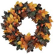 Northlight 20&quot; Brown and Green Leaves Artificial Autumn Harvest Wreath