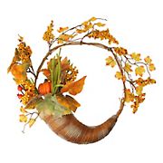 Northlight 18&quot; Fall Leaves Berries and Pumpkins Artificial Thanksgiving Cornucopia